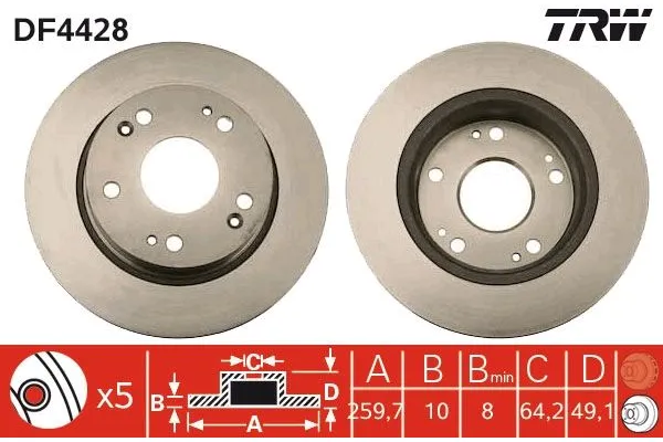 Fren Disk Ayna Arka Sağ ve Sol Honda Accord (CL/CN)(01.2003->)  TRW DF4428