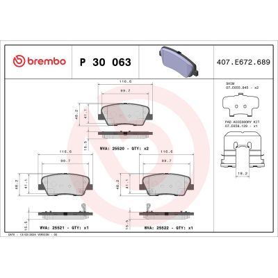Fren Disk Balata Arka Kia Sorento (XM)(2009->)  BREMBO P 30 063