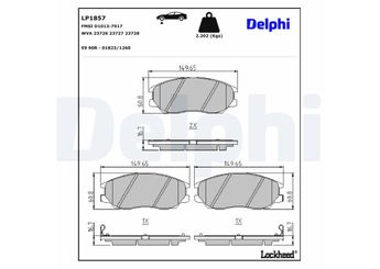 Fren Disk Balata Ön DELPHI LP1857  LP1857 5810139A60 58101-39A60 581013BA02 58101-3BA02 581013FA10 58101-3FA10 58101H1A80 58101-H1A80 581013BA10 581013FA00 581013FA20 481321110 48132-1110 4813A21100