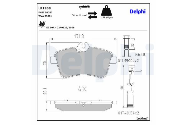 Fren Disk Balata Ön Mercedes A -Serisi (BM 169)(06.2004->)  DELPHI LP1938