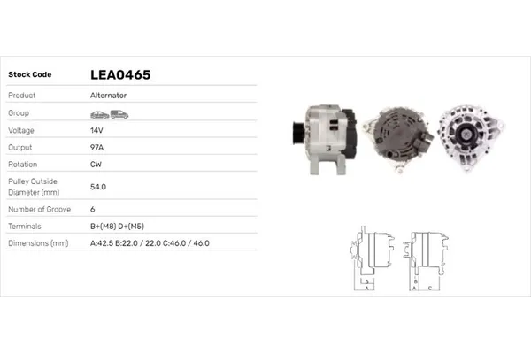Alternatör  Citroen Jumpy (11.2003->)  LUCAS ELEKTRIK LEA0465