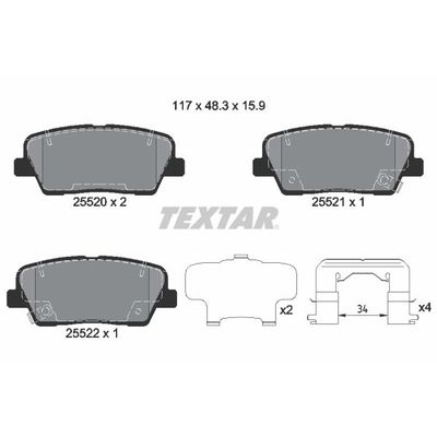 Fren Disk Balata Arka Kia Stinger (CK)(2017->)  TEXTAR 2552003