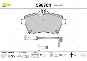 Fren Disk Balata Ön VALEO 598704  A1694202020 1694200220 1694200320 1694200720 1694200920 1694201020 1694201320 1694201820 1694202020 1694202120 A1694200220 A1694200320 A1694200720 A1694200920 A1694201020 A1694201320 A1694201820 A1694202120