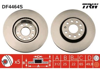 Fren Disk Ayna Ön Sağ ve Sol TRW DF4464S  5Q0615301F 1K0615301AA 1K0 615 301 AA 5C0615301B 5C0 615 301 B 5Q0 615 301 F JZW615301H JZW 615 301 H 1KD615301D 1KD 615 301 D 5C0615301E 5C0 615 301 E 1K0615301 1K0 615 301 L3CD615301