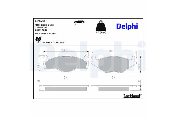 Fren Disk Balata Ön Volkswagen Jetta I (161/163)(08.1979->1981)  DELPHI LP420