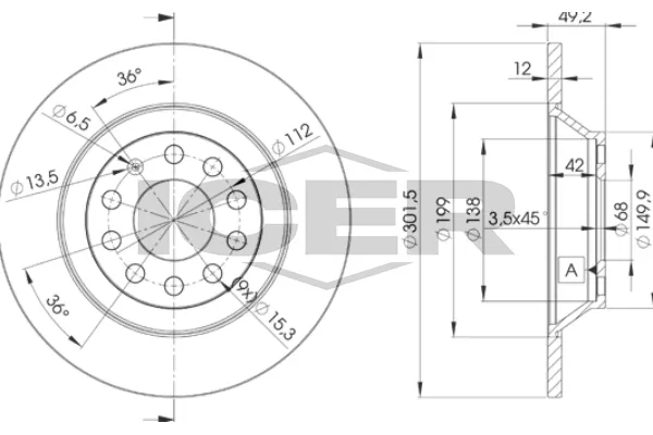 Fren Disk Ayna Arka Sağ ve Sol Audi A6 Sedan (4F2)(03.2004->)  FROW 655.1102.002