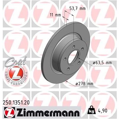 Fren Disk Ayna Arka Sağ ve Sol Ford Tourneo Connect (TC7)(2002->)  ZIMMERMANN 250.1351.20