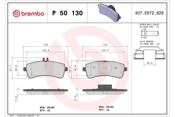 Fren Disk Balata Ön Mercedes E -Serisi Sedan (BM 213)(08.2016->)  BREMBO P 50 130