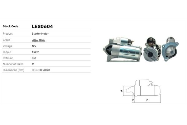 Marş Dinamosu  Peugeot Boxer Kamyonet, Çift Kabin (2014->)  LUCAS ELEKTRIK LES0604