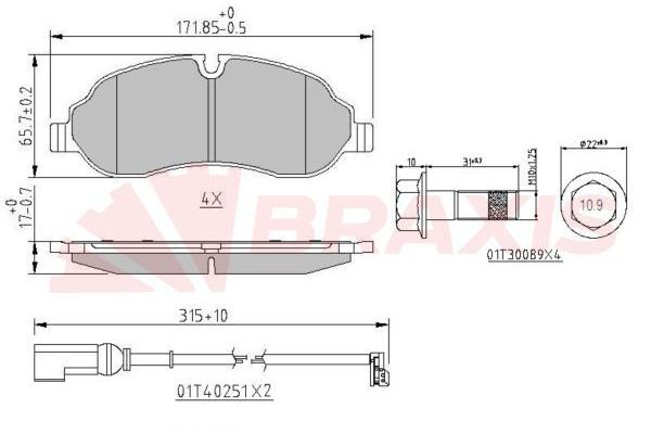 Fren Disk Balata Ön veya Arka Ford Transit Custom P.Van (TTF)(2012->)  BRAXIS AA0619