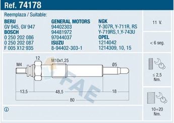 Isıtma Bujisi  SVAC SV054  1214042 94402303 94481972 97044037 8944023031 8-94402-303-1 8944819720 8-94481-972-0 8970440370 8-97044-037-0 1214309 1214310 1214315