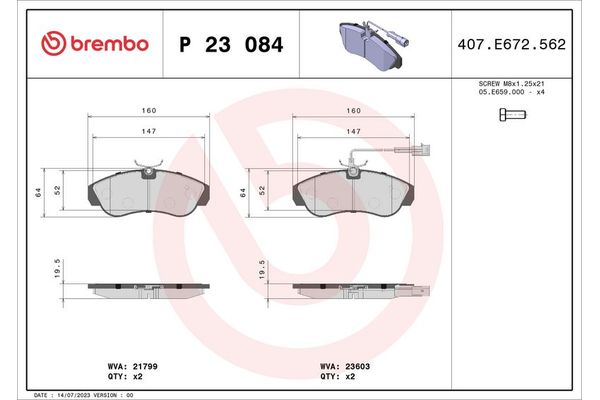 Fren Disk Balata Ön veya Arka BREMBO P 23 084