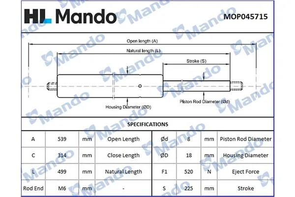 Bagaj Amortisörü Sağ veya Sol Land Rover Freelander 2 (LN)(01.2007->)  MANDO MOP045715