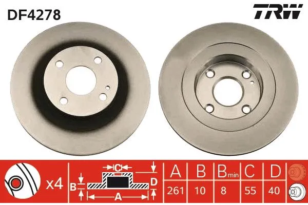Fren Disk Ayna Arka Sağ ve Sol Mazda 323 F/S Sedan (BJ)(05.1998->)  TRW DF4278