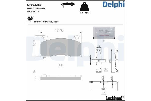 Fren Disk Balata Ön Tesla Model 3 (01.2019->)  DELPHI LP5033EV