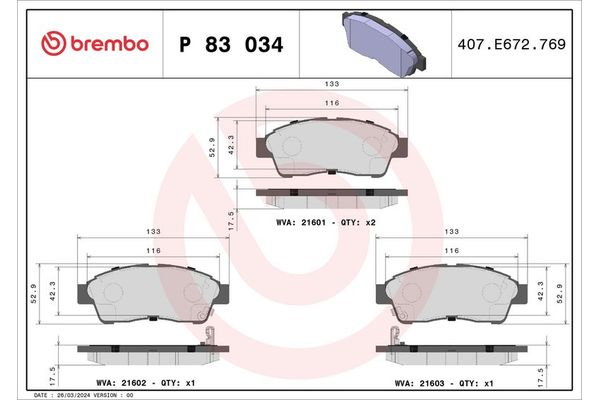 Fren Disk Balata Ön Toyota Carina (T19)(1992->)  BREMBO P 83 034
