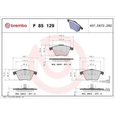 Fren Disk Balata Ön Audi S3 (8P1)(09.2006->)  BREMBO P 85 129X