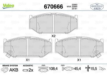 Fren Disk Balata Ön VALEO 670666  5581071L02 55810-71L02 5581063J00 55810-63J00 5581063-J00 5581063J01 5581063-J01 5581071L03