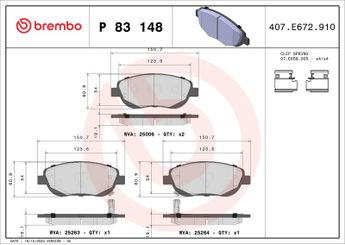 Fren Disk Balata Ön BREMBO P 83 148  4465YZZED 446505260 0446505260 446505290 0446505290 446505300 0446505300 446505301 0446505301 446505302 0446505302 04465YZZED