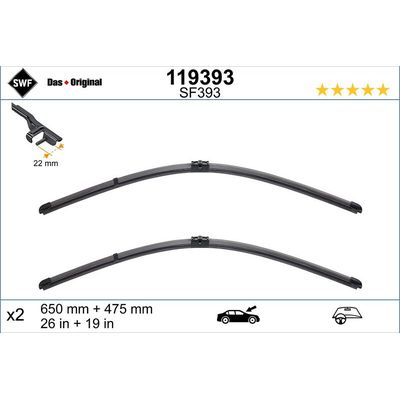 Silecek Süpürgesi Ön Muz Tip 650/475 mm - 26/19 inç Citroen C5 Break (10.2004->)  SWF 119393