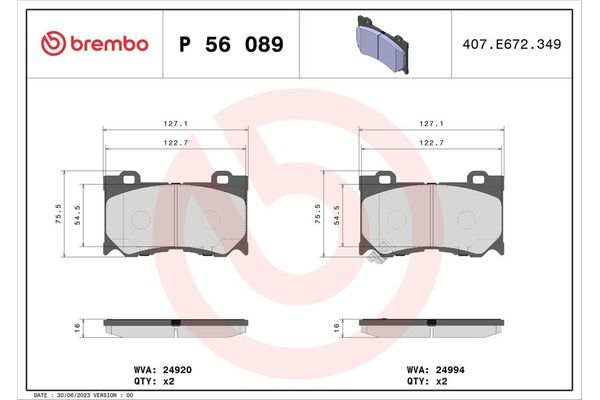 Fren Disk Balata Ön Nissan 370 Z (Z34)(04.2009->)  BREMBO P 56 089