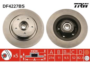 Fren Disk Ayna Arka Sağ ve Sol TRW DF4227BS  7701472838 77 01 472 838 7701713008 77 01 713 008 8200209774 82 00 209 774 8200367094 82 00 367 094 8200655249 82 00 655 249 8660001813 86 60 001 813