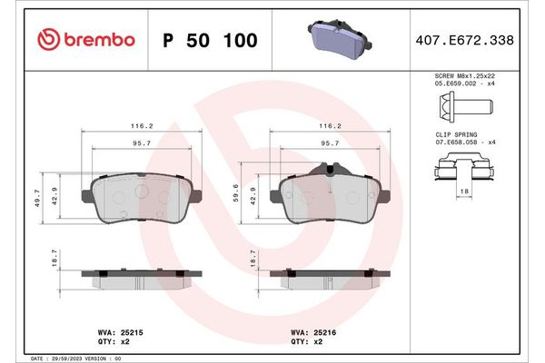 Fren Disk Balata Arka Mercedes GLE -Serisi (BM 166)(04.2015->)  BREMBO P 50 100