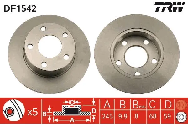 Fren Disk Ayna Arka Sağ ve Sol Audi 200 Sedan/Avant (447)(01.1988->)  TRW DF1542