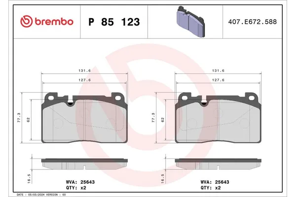 Fren Disk Balata Ön Audi S6 Sedan (4GC)(09.2014->)  BREMBO P 85 123