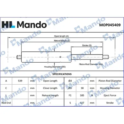 Bagaj Amortisörü Sağ veya Sol Honda CR-V (RD1/3)(01.1997->)  MANDO MOP045409