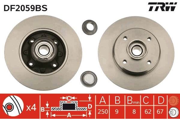Fren Disk Ayna Arka Sağ ve Sol Opel Crossland X (2017->) / Crossland (2021->)  TRW DF2059BS