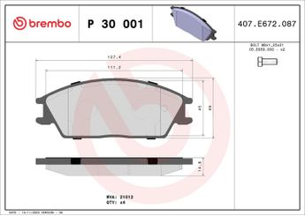 Fren Disk Balata Ön BREMBO P 30 001  581011CA10 5810124A00 5810132300 5810132310 5810132A00 5810132B00