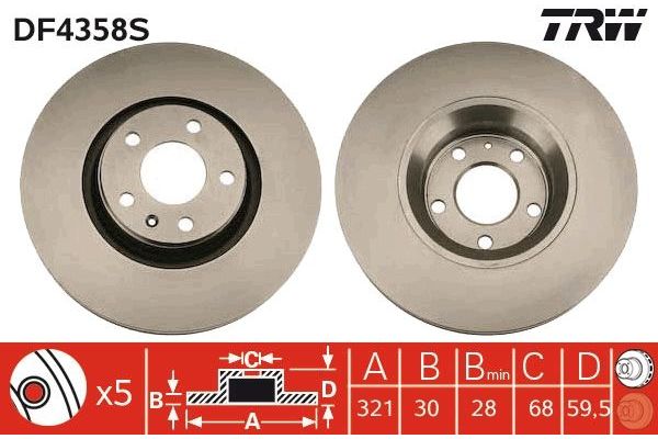 Fren Disk Ayna Ön Sağ ve Sol Audi A6 Allroad Quattro (4FH)(10.2008->)  TRW DF4358S