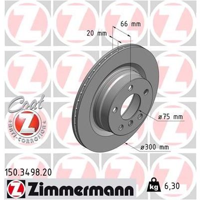 Fren Disk Ayna Arka Sağ ve Sol BMW 3 Serisi Touring (F31)(2012->)  ZIMMERMANN 150.3498.20