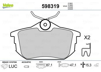 Fren Disk Balata Arka VALEO 598319  MB850978 M620770 M850978 MN125772 MW30620770 4544201020 30620770 30623264 30769186 308509785 30850978.5 33456781 3345678.1