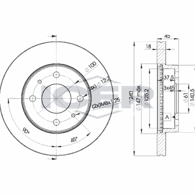 Fren Disk Ayna Ön Sağ ve Sol Nissan 100 NX (B13)(11.1990->)  KALE BALATA TFD00215