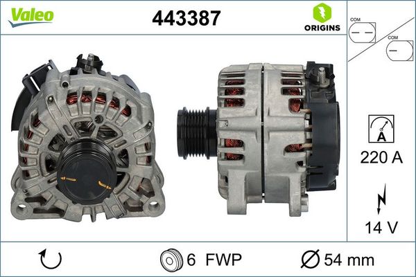 Alternatör  Ford Transit Connect (CHC)(2013->)  VALEO 443387
