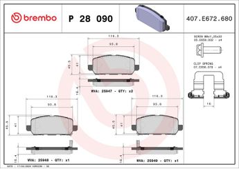 Fren Disk Balata Arka BREMBO P 28 090  43022T8MG01 43022T7JH11 43022T2JH00 43022T2JH01 43022T6CJ00 43022T7JH01 43022T7JH12 43022T7JK01 43022T8MG00 43022T8MG02 43022TADJ00 43022TADJ01 43022T6CH00 43022T6CH01 43022T6DH51