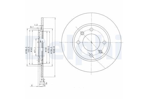 Fren Disk Ayna Arka Sağ ve Sol Peugeot 309 (02.1986->)  DELPHI BG2445