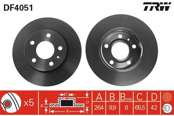 Fren Disk Ayna Arka Sağ ve Sol Opel Meriva (2003->)  TRW DF4051