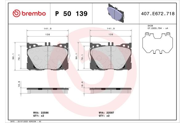 Fren Disk Balata Ön Mercedes GLC -Serisi Coupe (BM 253)(06.2016->)  BREMBO P 50 139