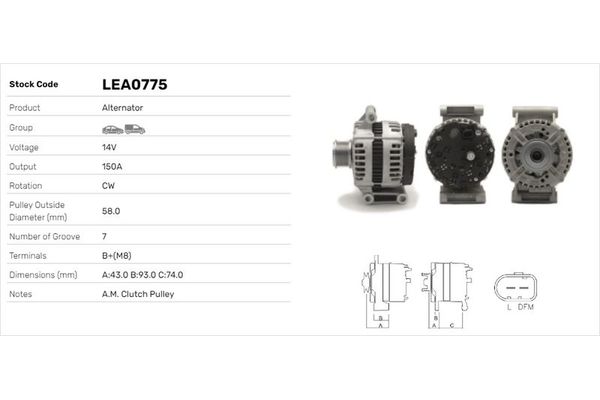 Alternatör  Land Rover Defender (LD)(10.2002->)  LUCAS ELEKTRIK LEA0775