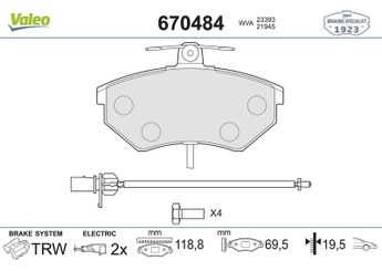 Fren Disk Balata Ön VALEO 670484  8E0698151M 8E0698151B JZW698151G