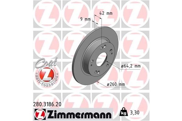 Fren Disk Ayna Arka Sağ ve Sol Honda Civic Sedan (FD)(04.2006->)  ZIMMERMANN 280.3186.20