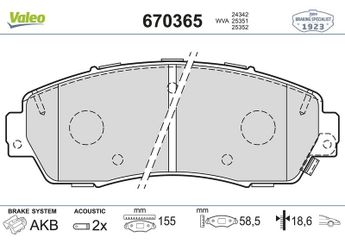 Fren Disk Balata Ön VALEO 670365  45022TP6A61 45022SHJA50 3501180M01 3501280M01 45022-SHJ-A50 45022T1GG01 45022-T1G-G01 45022-T1GG01 45022-TP6-A61 45022T1GG00 45022TP6A60 45022-T1G-G00 45022-TP6-A60