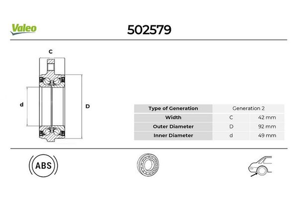Teker Rulmanı Arka Sağ veya Sol Mercedes C -Serisi Cabrio (BM 205)(07.2016->)  VALEO 502579