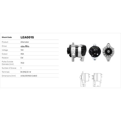 Alternatör  Fiat Regata 4 Kapı (1983->)  LUCAS ELEKTRIK LEA0015