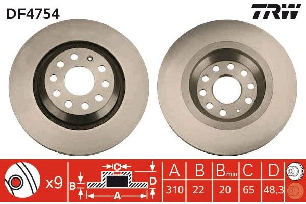 Fren Disk Ayna Arka Sağ ve Sol Volkswagen Arteon Shooting Brake (3H9)(07.2020->)  TRW DF4754