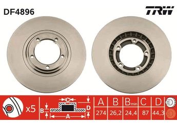 Fren Disk Ayna Ön Sağ ve Sol TRW DF4896  581294A200 517124F000 51712-4F000 58129-4A200