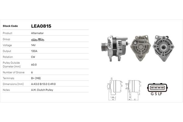 Alternatör  Mitsubishi Outlander (CW0)(2010->)  LUCAS ELEKTRIK LEA0815